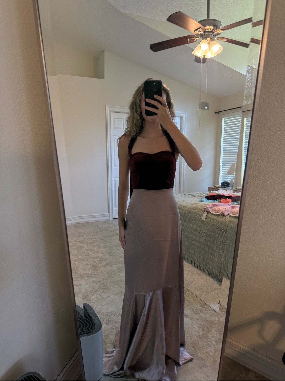 Lulu's Burgundy and Blush Velvet Dress NWT